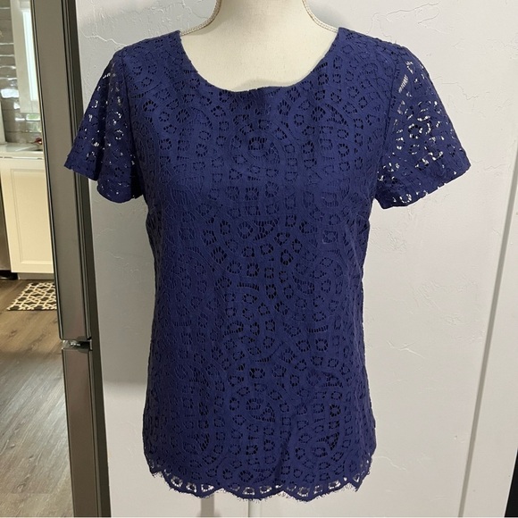 J. Crew Factory Blue Lace Short Sleeve Top 0 - Picture 1 of 11